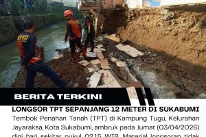 TPT Longsor di Jayaraksa, BPBD Kota Sukabumi Waspadai Potensi Banjir